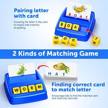 Learning Games for Kids Ages 3-8, Matching Letter Game for Kids Toys Ages 3-8 Educational Toys for 3-8 Year Olds Boys Girls Halloween Birthday Party Xmas Easter Gifts for 3-8 Year Olds Boys Girls Blue