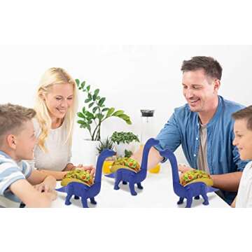 Vezna Home Goods Dinosaur Taco Holder for Kids, Blue Brontosaurus Dino Plate Taco Stand Holds 2 Shells for Fun Taco Tuesday Party, Novelty Funny White Elephant Gift for Adult Taco Lovers