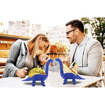 Vezna Home Goods Dinosaur Taco Holder for Kids, Blue Brontosaurus Dino Plate Taco Stand Holds 2 Shells for Fun Taco Tuesday Party, Novelty Funny White Elephant Gift for Adult Taco Lovers