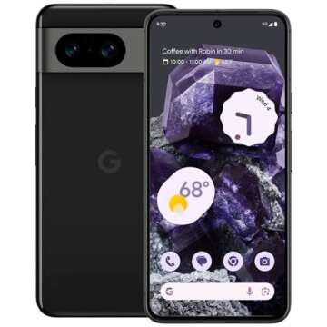 Google Pixel 8 5G (128GB, 8GB) 6.2", 9-core, Android 14, 5G / 4G LTE (US Model Fully Unlocked for Verizon, T-Mobile, AT&T, Global) (w/ Fast Charger, Obsidian) (Renewed)