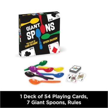 Giant Spoons, Card Games for Kids - Spoons Game, Deck of Cards, Fun Family Games for Kids and Adults, Playing Cards, Game Night, Travel Games, 3-6 Multi-Player Card Game, Games for Adults, Ages 7+