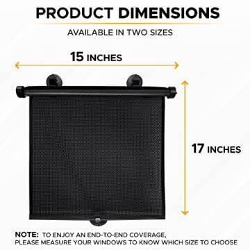 EcoNour Car Side Window Sun Shade (2 Pack) | Retractable Car Roller Sunshade for Kids | Baby Car Window Shades for UV and Sun Glare Protection | Baby Car Travel Accessories (15"x17")