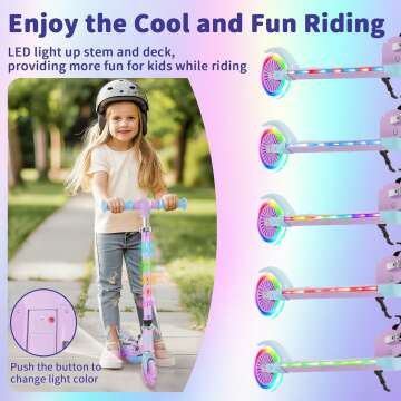 BELEEV V3 Scooter for Kids with Light-Up Wheels & Stem & Deck, 2 Wheel Folding Scooter for Girls Boys, 4 Adjustable Height, Lightweight Kick Scooter with Handy Kickstand for Children Ages 3-12