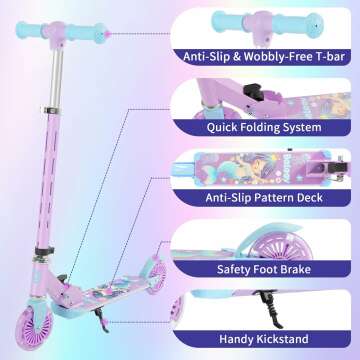 BELEEV V3 Scooter for Kids with Light-Up Wheels & Stem & Deck, 2 Wheel Folding Scooter for Girls Boys, 4 Adjustable Height, Lightweight Kick Scooter with Handy Kickstand for Children Ages 3-12