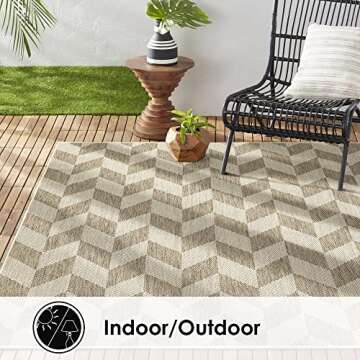 Nicole Miller New York Patio Country Calla Contemporary Herringbone Indoor/Outdoor Area Rug, Brown/Beige, 5'2"x7'2"