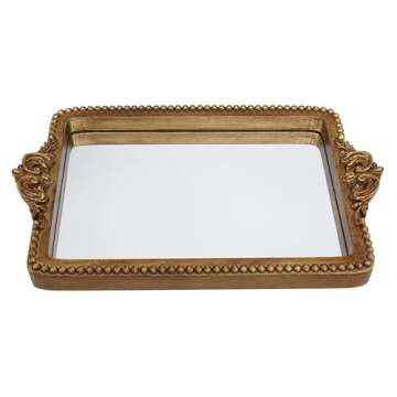 Hanna Roberts Vintage Gold Tray with Mirror Glass Base | Card Holder for Guests During Occasions and Events or Decorative Home and Vanity Organizer (Gold)