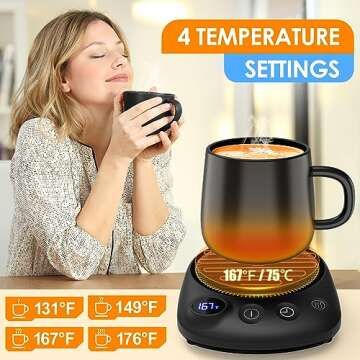 KitchekShop Coffee Mug Warmer - Fastest Heating & Highest Temperature, Coffee Cup Warmer for Desk Auto Shut Off, 4 Temp Settings & 1-12H Timer, Smart Electric Beverage Warmer for Coffee, Tea, Water