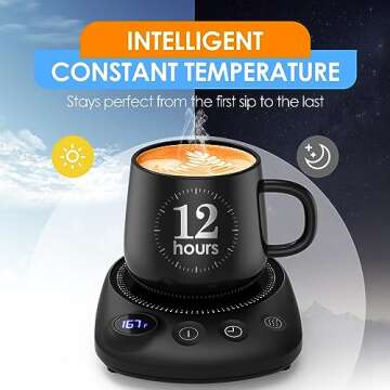 KitchekShop Coffee Mug Warmer - Fastest Heating & Highest Temperature, Coffee Cup Warmer for Desk Auto Shut Off, 4 Temp Settings & 1-12H Timer, Smart Electric Beverage Warmer for Coffee, Tea, Water