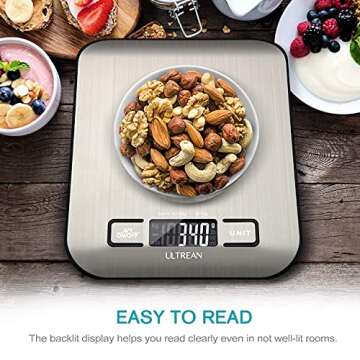 Ultrean Food Scale, Digital Kitchen Scale Weight Grams and Ounces for Baking Cooking and Meal Prep, 6 Units with Tare Function, 11lb (Batteries Included)