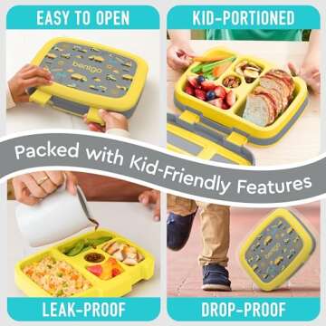 Bentgo Kids Prints Leak-Proof, 5-Compartment Bento-Style Kids Lunch Box - Ideal Portion Sizes for Ages 3-7, Durable, Drop-Proof, Dishwasher Safe, & Made with BPA-Free Materials (Construction Trucks)