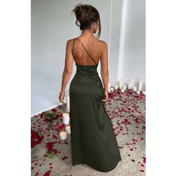 One Shoulder Satin High Split Maxi Dress for Women