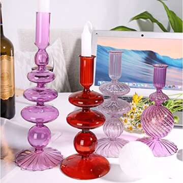 LKXHarleya Red Glass Candlesticks Holder Taper Candle Holder for Dining Table Centerpiece Wedding Party Home Decor 1