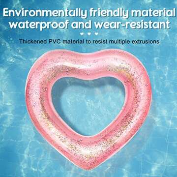 47 "Inflatable Heart Pool Floats, Swim Tubes Rings Rafts, Inflatable Swim Rings, Provide Fun Beach Pool Float Outdoor Rose Gold Glitter Tube Party Supplies Toys for Adults