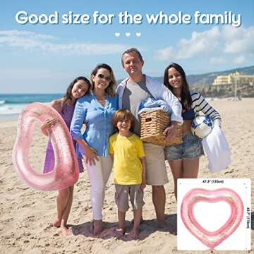 47 "Inflatable Heart Pool Floats, Swim Tubes Rings Rafts, Inflatable Swim Rings, Provide Fun Beach Pool Float Outdoor Rose Gold Glitter Tube Party Supplies Toys for Adults