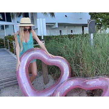 47 "Inflatable Heart Pool Floats, Swim Tubes Rings Rafts, Inflatable Swim Rings, Provide Fun Beach Pool Float Outdoor Rose Gold Glitter Tube Party Supplies Toys for Adults