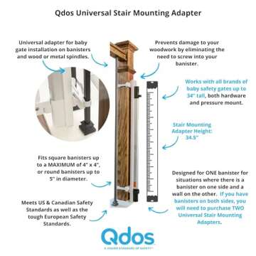 Qdos Safety Universal Stair Mounting Adapter for All Baby Gates | White | Universal Solution for Gate Installation on Banisters and Spindles - No Screws in Banister - Easy Installation