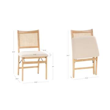 Powell Kasi Beige Rattan Cane Folding Foldable Dining Side Chair, Natural