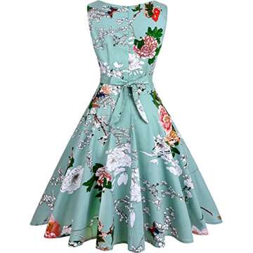 OWIN Women's Vintage 1950's Floral Spring Garden Rockabilly Swing Prom Party Cocktail Dress White Cherry