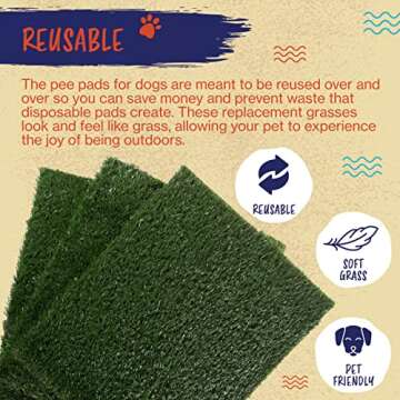 Pee Pads for Dogs - Set of Three 23x18.5-Inch Replacement Turf Grass Mats for Potty Training - Dog Housebreaking Supplies for Small Pets by PETMAKER, Green, Medium