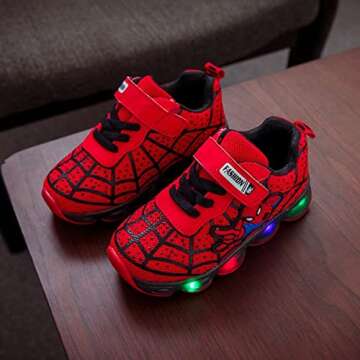 RAYCHY Toddler Boys Girls Light Up Shoes LED Lightweight Mesh Breathable Walking Sneakers Red