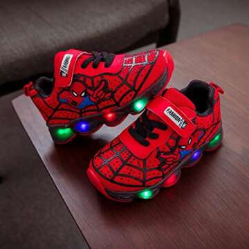 RAYCHY Toddler Boys Girls Light Up Shoes LED Lightweight Mesh Breathable Walking Sneakers Red