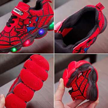 RAYCHY Toddler Boys Girls Light Up Shoes LED Lightweight Mesh Breathable Walking Sneakers Red