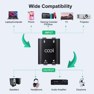 Cooidea 2 Channel Stereo Audio Mixer - Metal Shell, AUX Interface Support 2 In 1 Out Mini Stereo Sound Mixer Includes 1-Meter Audio Cables - For PC, Phone, Laptop, Headphones