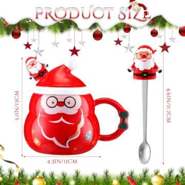 Yaomiao 4 Pcs Christmas Mugs with Santa Hat Lid and Spoon 16 oz Ceramic Cute Christmas Coffee Mug Festive Christmas Tree Bell Santa Snowman Mugs Christmas Gift Mug for Women Coworker Office Holiday