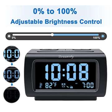 DreamSky Alarm Clock Radios for Bedrooms with Battery Backup, Large Big Numbers with Brightness Dimmer, USB Port, Bedside Digital FM Radio with Sleep Timer, Temperature, Adjustable Volume, Snooze