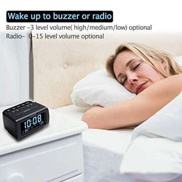 DreamSky Alarm Clock Radios for Bedrooms with Battery Backup, Large Big Numbers with Brightness Dimmer, USB Port, Bedside Digital FM Radio with Sleep Timer, Temperature, Adjustable Volume, Snooze