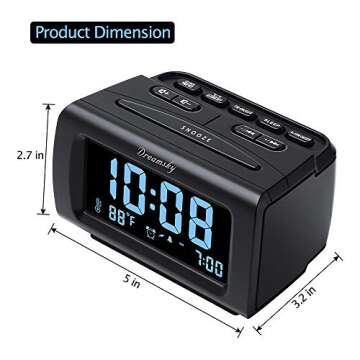 DreamSky Alarm Clock Radios for Bedrooms with Battery Backup, Large Big Numbers with Brightness Dimmer, USB Port, Bedside Digital FM Radio with Sleep Timer, Temperature, Adjustable Volume, Snooze