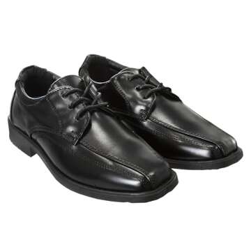 French Toast Boys Dress Shoes - Classic Lace-Up Oxford Casual Dress Formal Shoes- Black (Size 2 Big Kid)