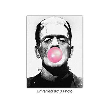 Frankenstein Scary Movie Wall Art - Home Theater Decor - Vintage Hollywood Monster Horror Movie - Goth, Gothic Gifts - Men, Teens, Kids Bedroom - Funny Photo Room Decorations Pictures