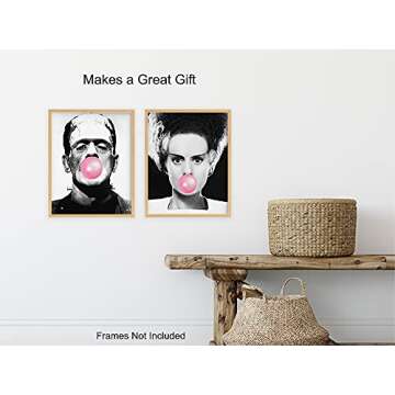 Frankenstein Scary Movie Wall Art - Home Theater Decor - Vintage Hollywood Monster Horror Movie - Goth, Gothic Gifts - Men, Teens, Kids Bedroom - Funny Photo Room Decorations Pictures