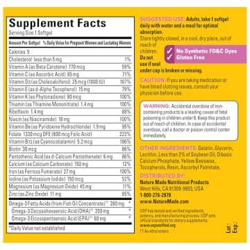 Nature Made Prenatal with Folic Acid + DHA, Prenatal Vitamin and Mineral Supplement for Daily Nutritional Support, 90 Softgels, 90 Day Supply