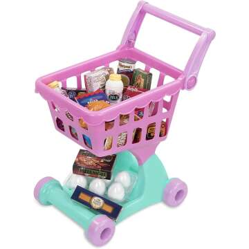 Play Circle by Battat – Pink Shopping Day Grocery Cart – Toy Shopping Cart with Pretend Play Food Items – Realistic Kitchen Accessories for Kids Ages 3 and Up (30 Pieces)