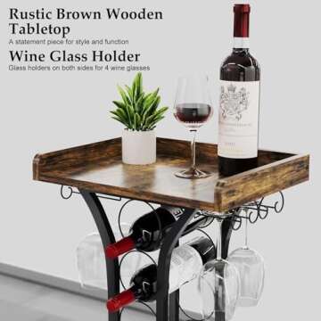 X-cosrack Wine Rack Freestanding Floor, Mini Bar Table Wine Holder Stand Liquor Cabinet with Glass Holder Wood Tabletop 14 Bottles Floor Wine Storage for Home Bar Kitchen Living Room (Patent Pending)