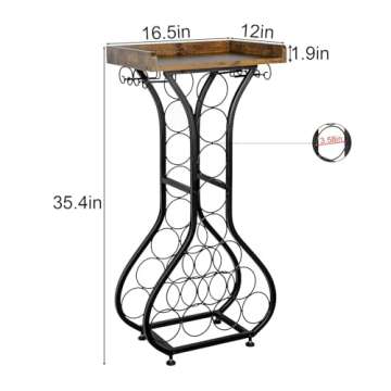 X-cosrack Wine Rack Freestanding Floor, Mini Bar Table Wine Holder Stand Liquor Cabinet with Glass Holder Wood Tabletop 14 Bottles Floor Wine Storage for Home Bar Kitchen Living Room (Patent Pending)