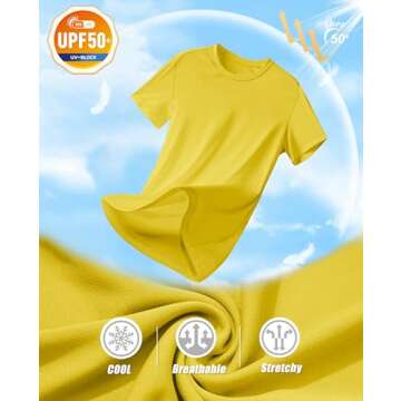 MAGCOMSEN UPF Shirt for Women Swim Tops Yellow Rash Guard Fishing Shirts Outdoor Sports Tops Workout Clothing Sun Protective Shirts Short Sleeve,S