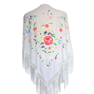 La Senorita Spanish Flamenco Dance Shawl white colored flowers