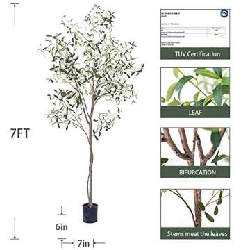 Phimos Artificial Olive Tree Tall Fake Potted Olive Silk Tree with Planter Large Faux Olive Branches and Fruits Artificial Tree for Modern Home Office Living Room Floor Decor Indoor (7FT)