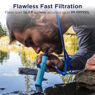 Membrane Solutions Personal Water Filter, Survival Filtration Straw Portable Gear, Emergency Preparedness, Supply for Drinking Hiking Camping Travel Hunting Fishing Team Family Outing (Blue, 2 Pack)