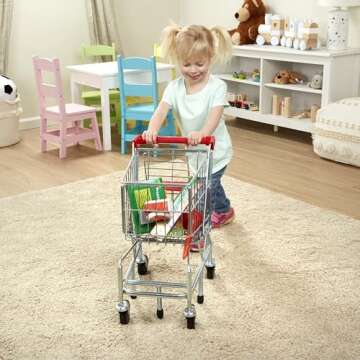 Melissa & Doug Toy Shopping Cart With Sturdy Metal Frame - Toddler Shopping Cart, Pretend Grocery Cart, Supermarket Pretend Play Shopping Cart For Kids Ages 3+