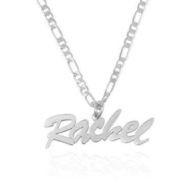 Beleco 18k Gold Plated or Sterling Silver 925 Custom Name Necklace - Personalized Name Plate Necklace with Elegant Figaro Chain, Old English Font | Customized & Personalized Necklaces