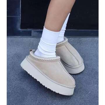 Platform Women's Winter Snow Boots Padded and Thickened Warm Casual Shoes Cold Weather Shoes Home Slippers Beige 5