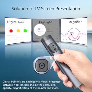 NORWII N97s Highlight Presentation Remote with Digital Pointer for TV Screen, Presentation Clicker for Powerpoint Presentation, Wireless Presenter Clicker, Metal Case(Green Light - BT&USB A&C)