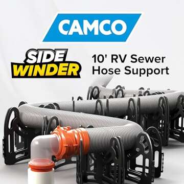 Camco Sidewinder 10-Ft RV Sewer Hose Support - Flexible Telescoping Design for Avoiding Obstacles & Deep Cradles Secure RV Sewer Hose - Out-of-the-Box Ready & Folds for RV Storage (43031)