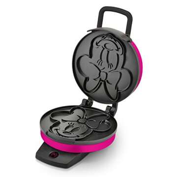 Disney Minnie Mouse Waffle Maker by Select Brands - Premium Minnie Mouse Waffle Iron - Disney Waffle Maker for Kitchen Appliances - For Disney Lovers - 7" Waffles, Pink