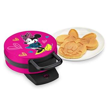 Disney Minnie Mouse Waffle Maker by Select Brands - Premium Minnie Mouse Waffle Iron - Disney Waffle Maker for Kitchen Appliances - For Disney Lovers - 7" Waffles, Pink