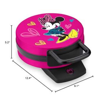 Disney Minnie Mouse Waffle Maker by Select Brands - Premium Minnie Mouse Waffle Iron - Disney Waffle Maker for Kitchen Appliances - For Disney Lovers - 7" Waffles, Pink